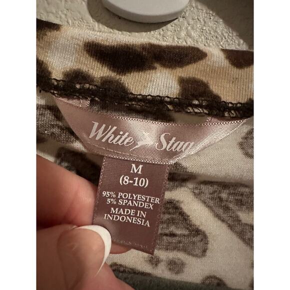 White Stagg Women’s Medium Leopard Print Brown and Tan Long Sleeve Blouse - Picture 14 of 14